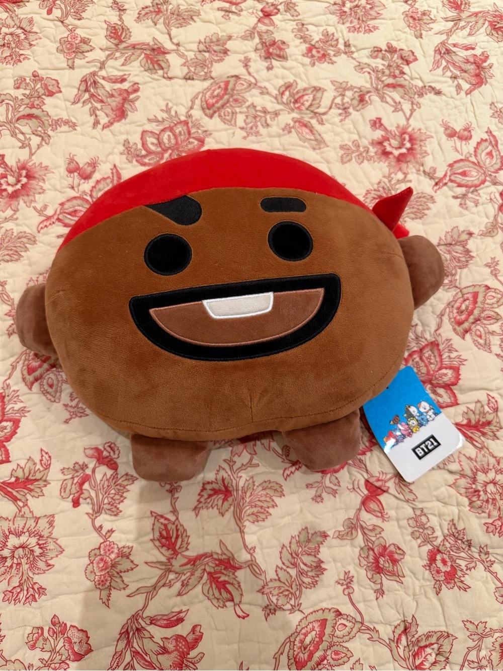 BNWT BT21 Shooky Plush Pillow - Brown with Red Bandana